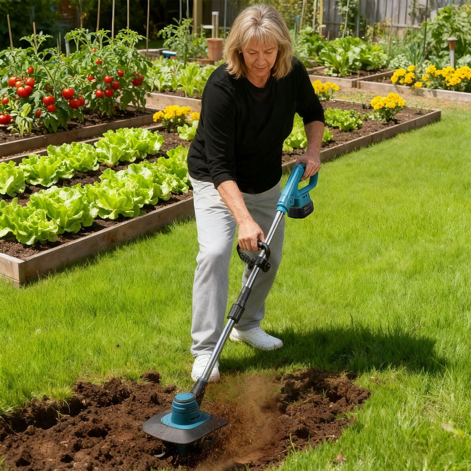 Cordless Electric Tiller Cultivator 800W 21V Battery Powered