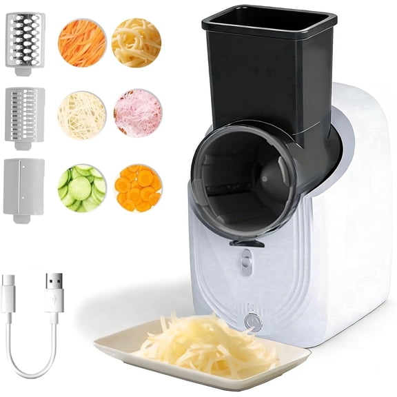 Cordless Electric Vegetable Slicer Chopper & Cheese Grater - Rechargeable Portable Salad Maker, Battery-Powered Electric Food Slicer for Home Kitchen Cucumber Carrots Cabbage