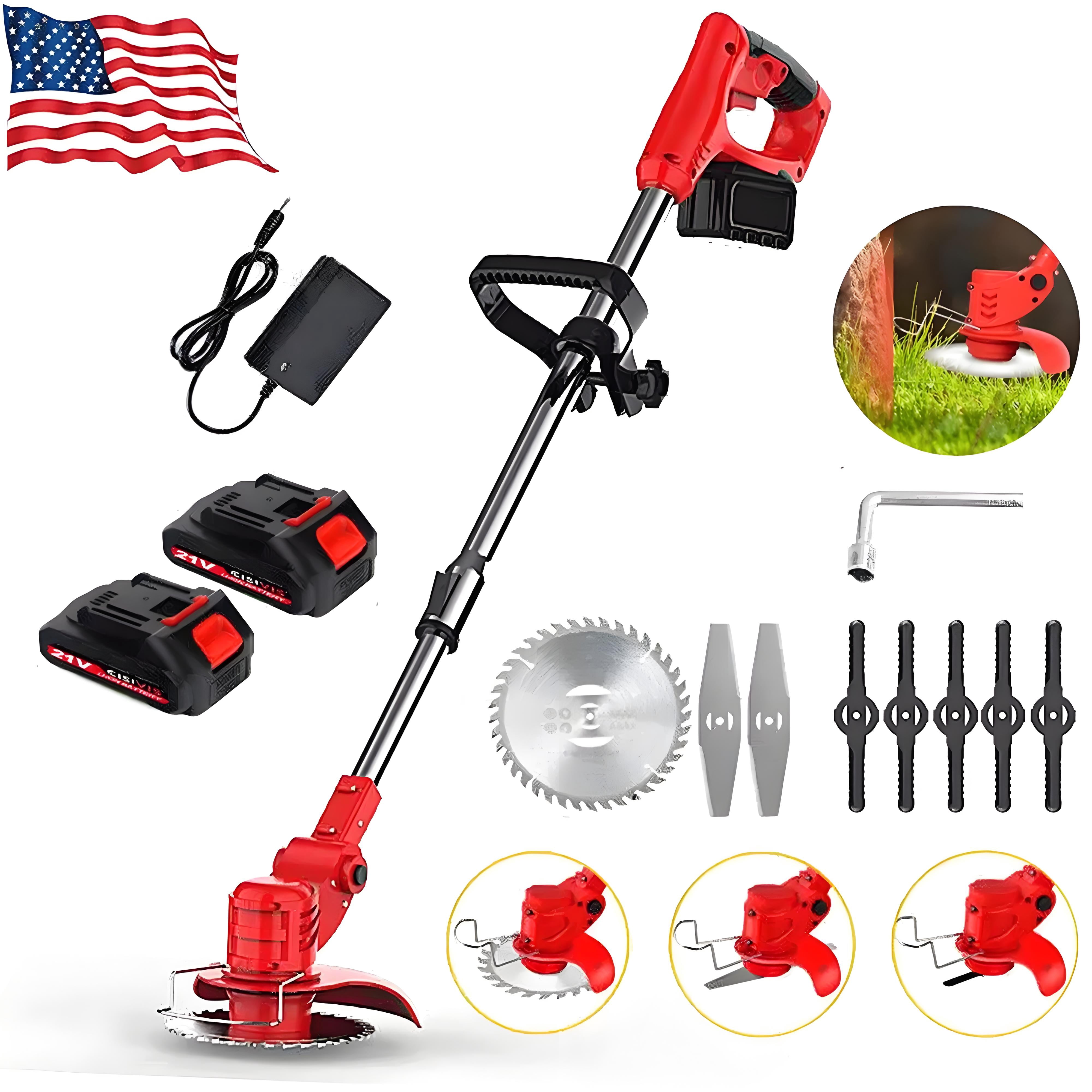String Cut Machine Electric Cordless Grass String Trimmer Lawn Edger Weed Wacker Cutter ...