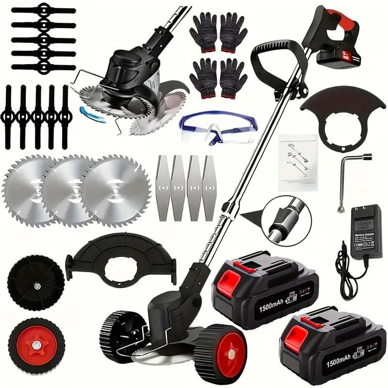 Cordless Electric Weed Wacker Portable Grass Trimmer with 3 Blade Types and 2 High Capacity Batteries Powerful Lawn Mower for Garden Yard Lawn Maintenance with Multiple Accessories