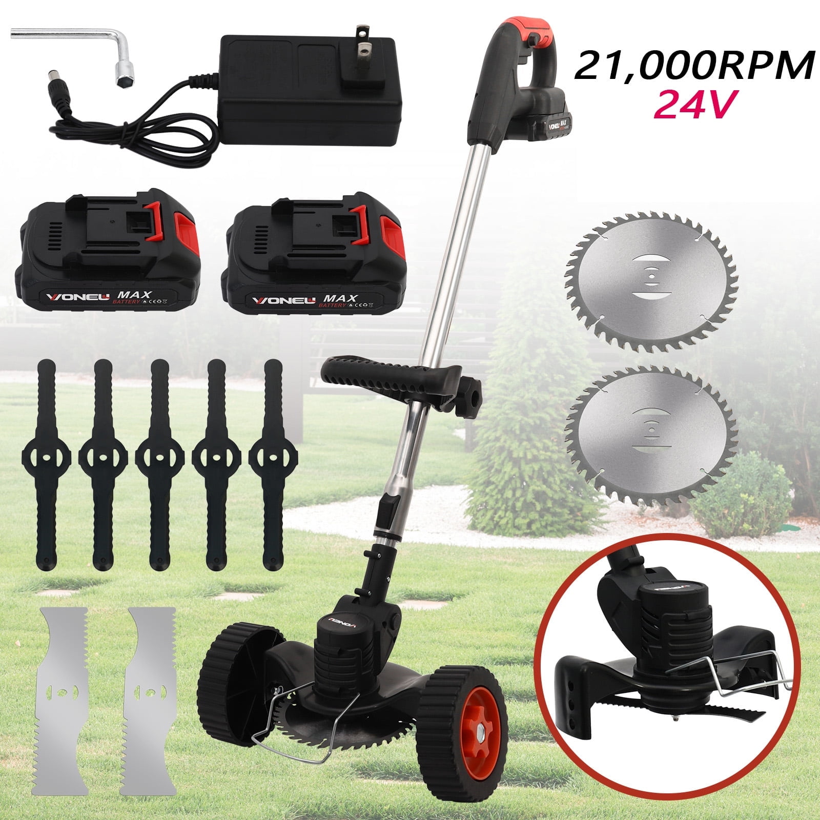 BAOKALER Cordless Electric Weed Wacker String Trimmer, with 3 Types of Blades and Adjustable Handle