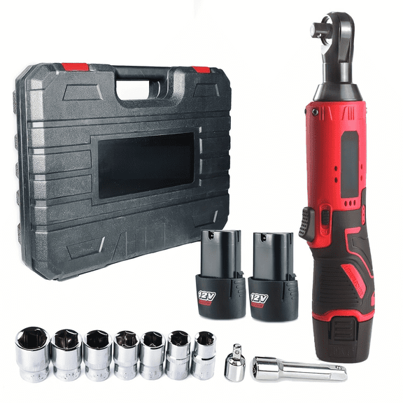 Cordless Electric Wrench Set 18V, 57NM High Torque 3/8" Ratchet - Auto Repair Tool, Angle Wrench for Truss Installation & Fasteners