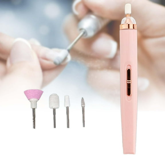 Cordless Electric with 5 Heads Mini Portable Compact Manicure Pedicure for Polishing Home Salon Use Acrylic Gel Nails Polish Pink