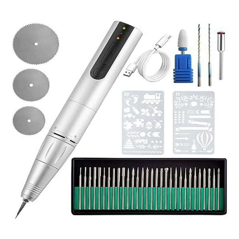 Cordless Engraving Pen Set, 3000Rmp 5 Levels Adjustable Speed USB Engraving Tool, Suitable for Jewelry Glass Wood Stone, Silver