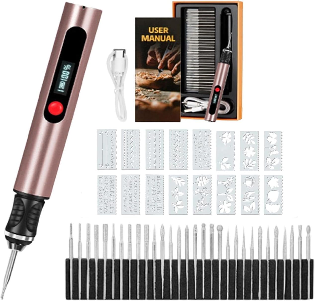 Customizer Engraving Pen – 3-Speed Cordless Rotary Engraver For Metal, Wood, Glass & Plastic, 500mAh USB Rechargeable, 42 Bits Kit