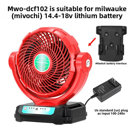Cordless Fan for Milwaukee 18V Battery/AC Adaptor Camping Fan 3Speed Jobsite Fan