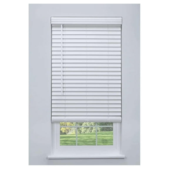 Cordless Faux Wood Blind White 34 W x 36 H, Flush Inside Mount (No Valance Side Pieces/Returns Included, Arrives Inch Narrower) Flush Inside Mount, White 34"W x 36"H