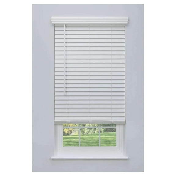 Cordless Faux Wood Blind White 45 W x 60 H, Partial Inside Mount (Arrives  Inch Narrower) Partial Inside Mount, White 45"W x 60"H