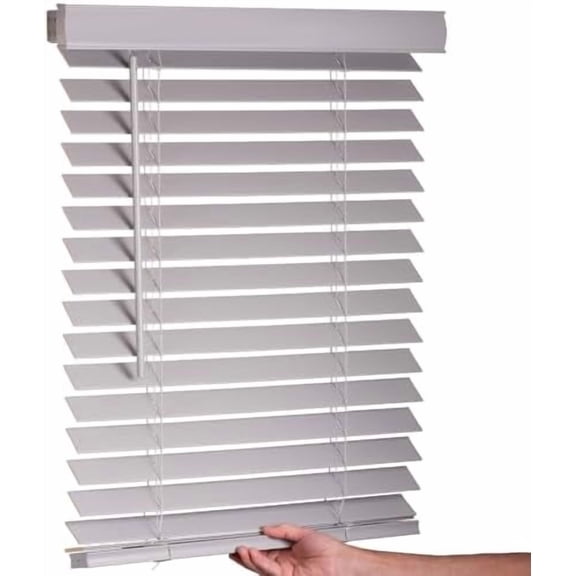 Cordless Faux Wood Blinds, 23" Wide x 60" Long,Smooth,Light Gray, 2 Inch Horizontal Blinds – for Living Room, Bedroom, Interior Door Windows