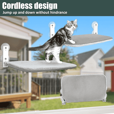 Cordless Foldable Cat Window Perch with Strong Suction Cups,Reversible Covers–Stable Hammock Bed,Supports up to 55 lbs
