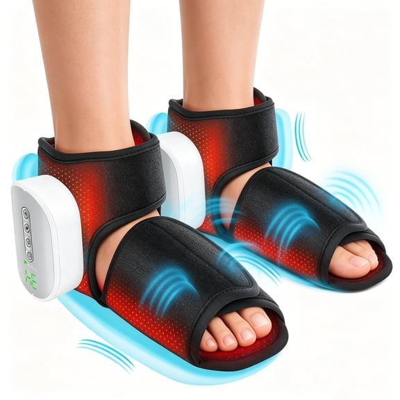 Cordless Foot and Ankle Massager with Heat and Air Compression 3 Modes 4 Intensities 4 Heat Levels Rechargeable Foot Massager Electric for Relaxation at Home Office, 2Pcs, Black