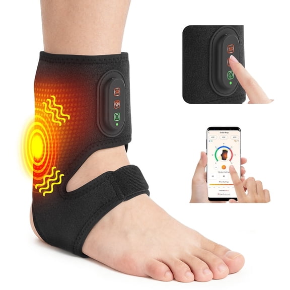 Cordless Foot and Ankle Massager with Heat and Vibration, Adjustable Timer 1060min, APP Control, Rechargeable 3000mAh Heated Ankle Wrap for Muscle Relaxation, Circulation Support