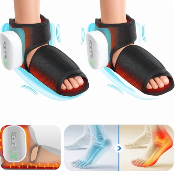 Cordless Foot Massager with Heat, Portable Heel Ankle Heating Pad, Electric Foot and Ankle Massage Wrap with 4 Intensities, 15-Min Auto-Off 3000mAh Battery