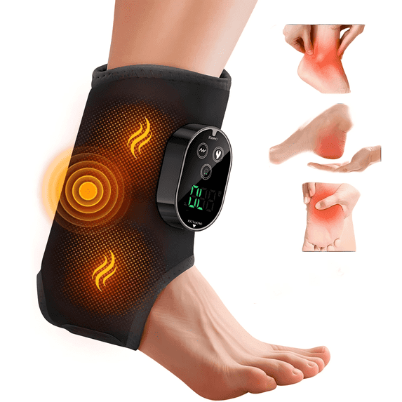 Cordless Foot massager with Heat, Ankle Brace Wrap Warmer with 6 Heat & 3 Vibration, 3 Timer Settings, 3000mAh Battery, Ankle Heating Pad Home