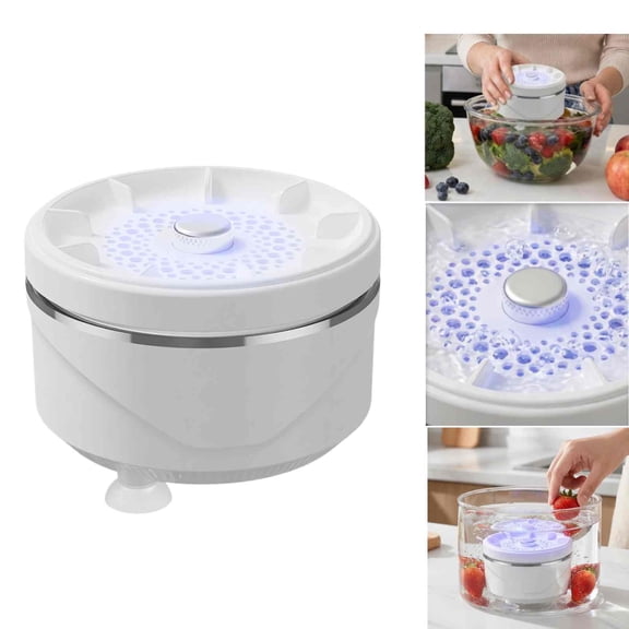 Cordless Fruit and Vegetable Cleaner Washing Tool with One-Button Operation and Mesh Top Cover, Compact Portable Kitchen Food Washer, Compact 4.33" x 2.75" (White)