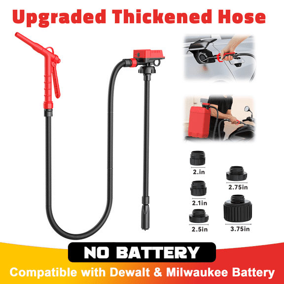 Cordless Fuel Transfer Pump Compatible with DeWalt 20V & Milwaukee 18V Batteries, 3.2 GPM Portable Fuel Pump with 51'' Hose and 5 Adapters(Bare Tool)