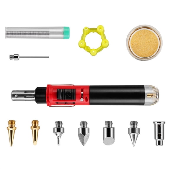 Cordless Gas Soldering Iron Heat Blower Torch Self- Instant Start Adjustable Flame Control Welding Tool,C,1 * soldering iron kit,Red