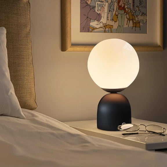 Cordless  Glass Table lamp Black, 5200-mAh Rechargeable Orb Lamp, 3-Level Brightness Dimmable, Integrated LED 320 Lumen Max, for Bedside Nightstand Light