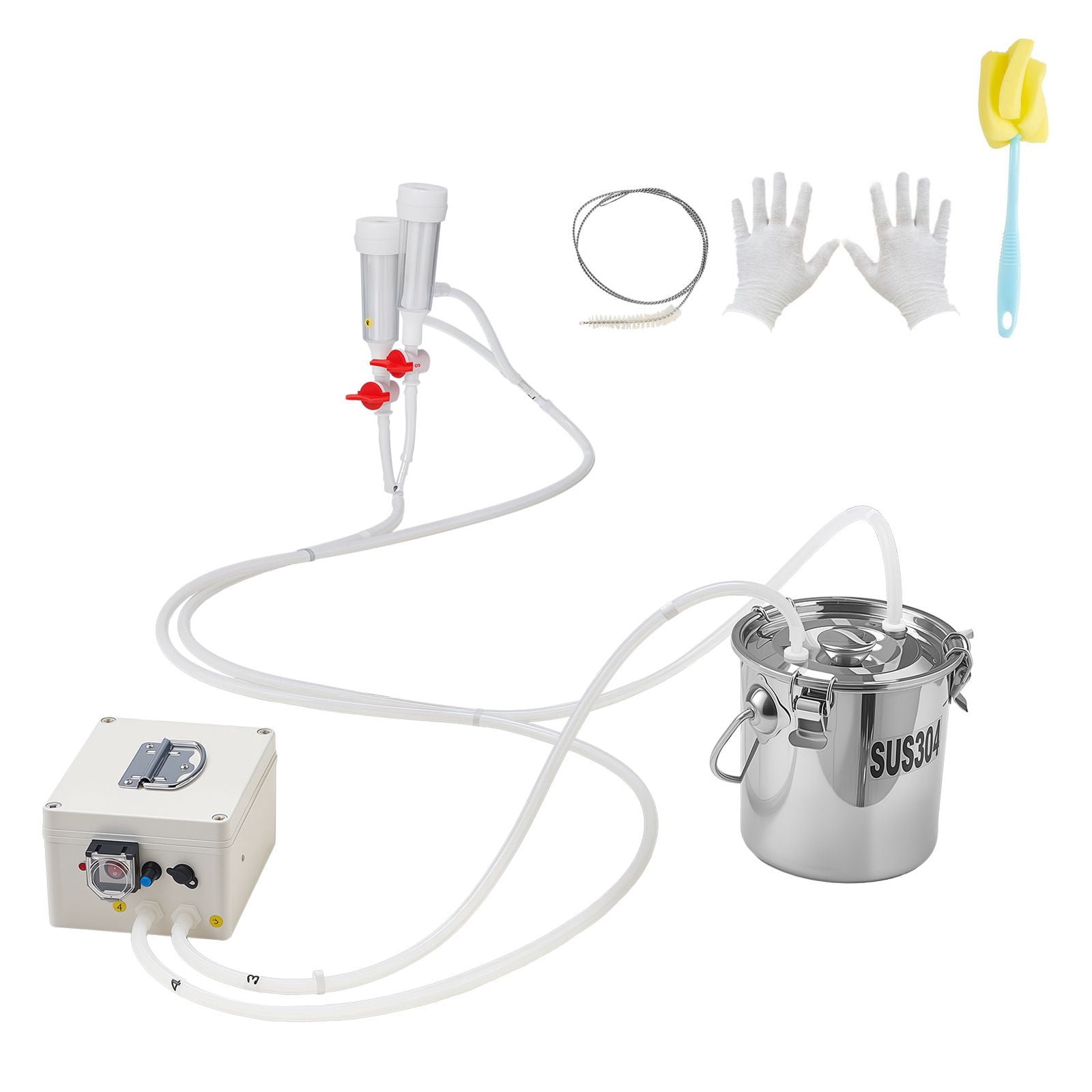 Cordless Goat Milking Machine with 5200mAh Battery, 0.8 Gal Stainless Steel Bucket, 2 Teat Cups, Adjustable Suction 35-45 kPa