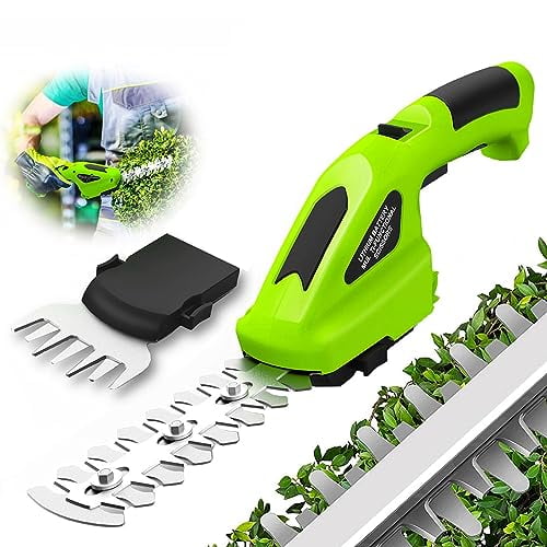 Cordless Grass Shear, 7.2V 2 in 1 Handheld Electric Small Hedge Trimmer, Portable Compact USB C Charging Shrub Cutter for Outdoor Garden Lawn Grass