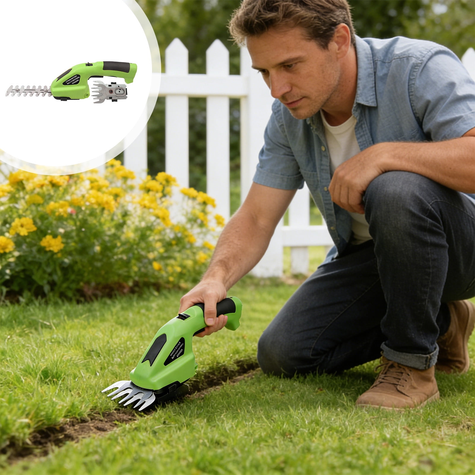 Cordless Grass Shear Bush Trimmer, 2 in 1 Handheld Hedge Trimmer, Electric Grass Trimmers, Lightweight Shrubbery Trimmers, Shrub Trimmer for Garden