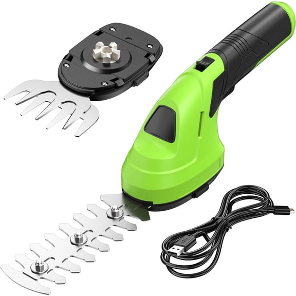 Cordless Grass Shear & Shrubbery Trimmer - 2 in 1 Handheld Hedge Trimmer Electric Grass Trimmer Hedge Shears/Grass Cutter Rechargeable Lithium-Ion Battery and Type-C Cable Included (Green)
