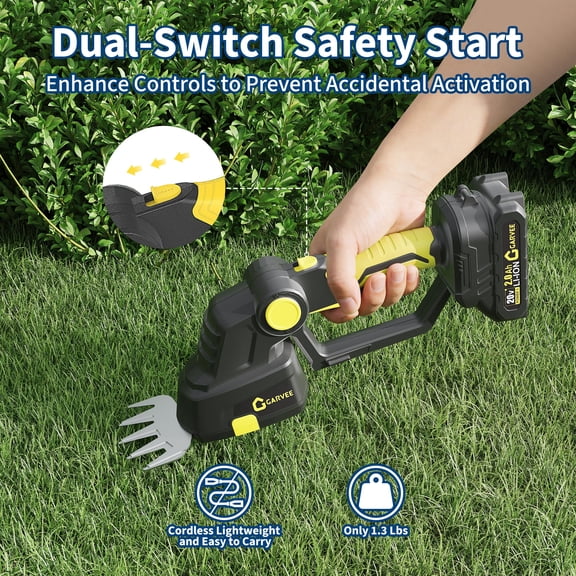 Cordless Grass Shears & Shrub Trimmer 2-in-1 – 20V Handheld Hedge Trimmer with 2 x 2.0Ah Rechargeable Batteries, Type-C Charging Base, Electric Garden Clippers for Lawn & Hedge Trimming