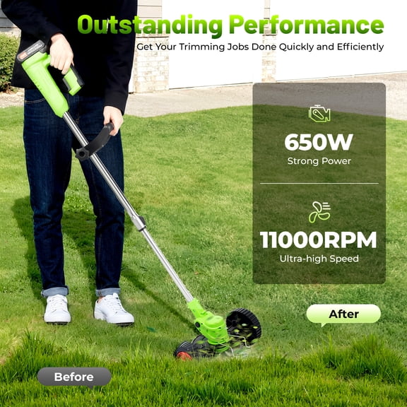 Cordless Grass Trimmer, Electric Grass Trimmer, 650W Cordless Lawn Mower Green for Courtyards, Villas, Lawns