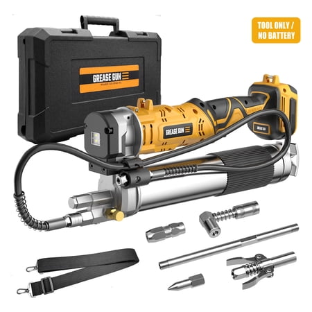 Cordless Grease Gun, Compatible with DeWalt 20V MAX Battery, 12000 PSI Electric Grease Gun Set with 39.4" Flexible Hose, 1000 Lumens LED Light, 4 Couplers, Case (Tool Only)