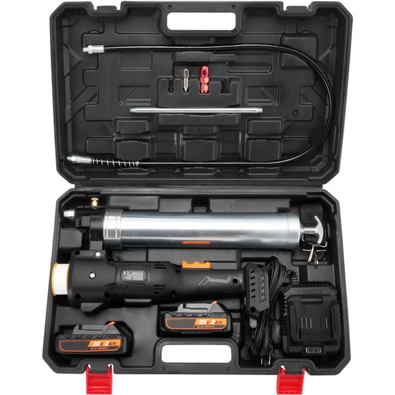 Cordless Grease Gun, 20-Volt, 10,000 PSI, 39" Long Hose, Electric Grease Gun Kit Professional High Pressure Battery Powered Grease Gun with Carrying Case, Two Batteries & Charger Included, Black