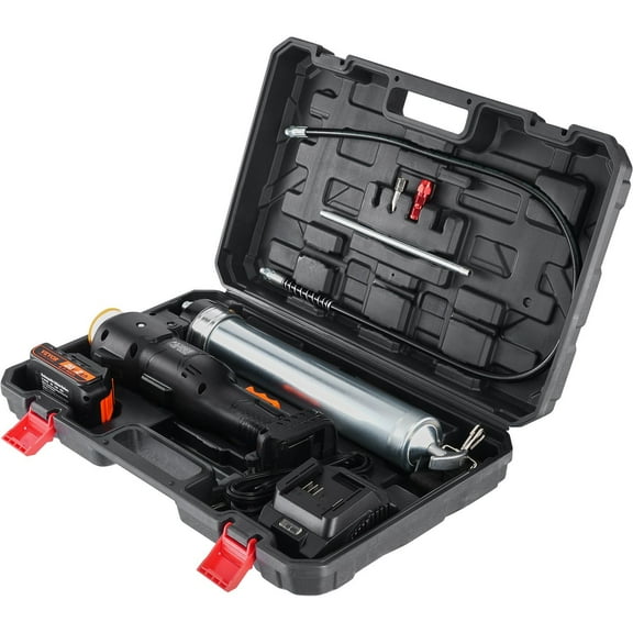 Cordless Grease Gun Kit, 20V, 10,000 PSI, with 39" Hose, Battery & Charger, Professional High-Pressure, Includes Carrying Case (Black)