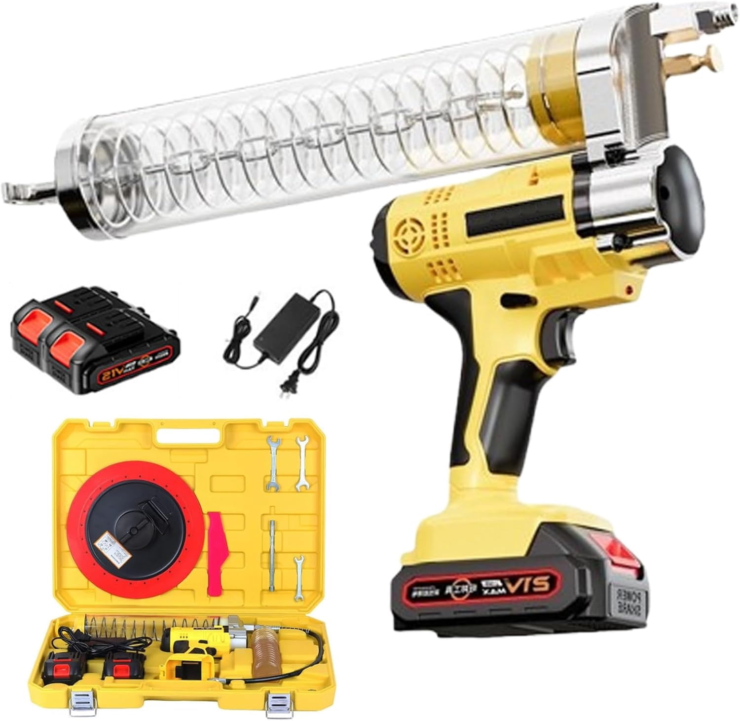 Cordless Grease Gun Compatible, Brushless 6000-7000 PSI Electric High Pressure Grease Gun, With 30cm High Pressure Hose, Comfortable Handle And Built-in LED Light, For Including Factories