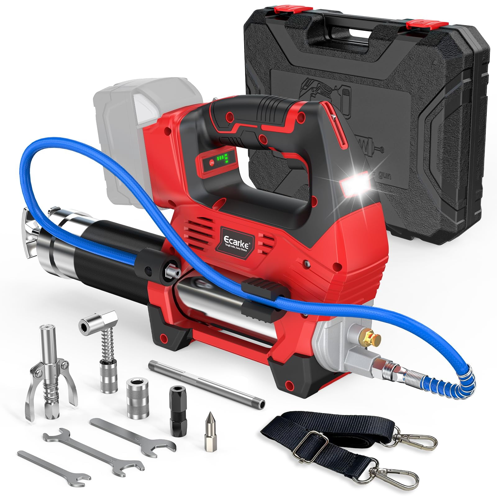 Cordless Grease Gun Compatible with DeWalt 20V Battery, 12000PSI Max Electric Grease Gun, Dual Pistol & in-Line Grip, Works with Bulk & Cartridge Grease, with 39" Hose & 4 Couplers (Tool Only)