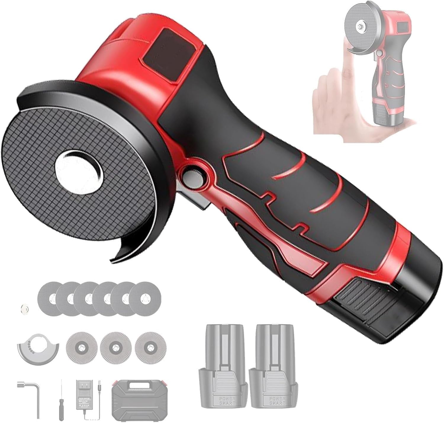 Cordless Grinder Handheld Cutter Kit - 28000rpm Mini Electric Angle Grinding Tool with Batteries and 6-Cutting Discs