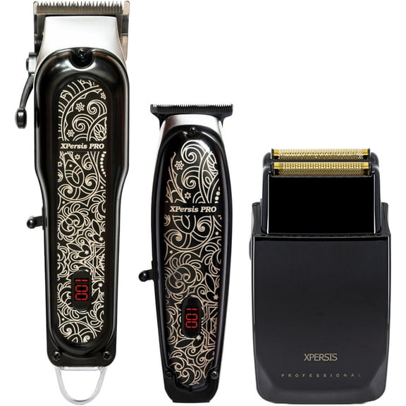 Cordless Hair Clipper + Hair Trimmer for Mens and Barbers +Shaver with Sharp Blades, Cord/Cordless Electric Razor for Mens Black by XPERSIS