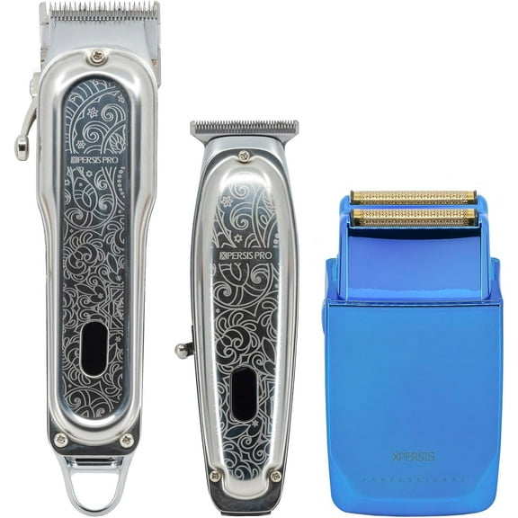 Cordless Hair Clipper + Hair Trimmer for Mens and Barbers +Shaver with Sharp Blades, Cord/Cordless Electric Razor for Mens Silver & Blue