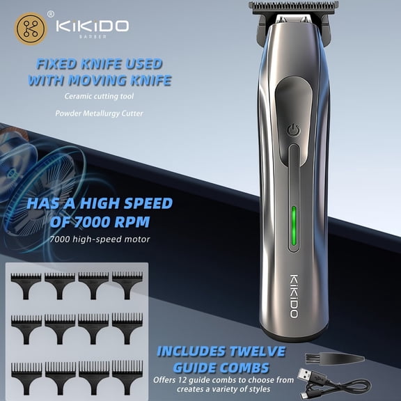 Cordless Hair Clipper Set for Men 7000 RPM Rechargeable Trimmer with 12 Combs