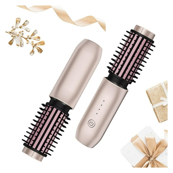 Cordless Hair Curling Iron Brush, Travel Curl Brush, 3-in-1 Portable Curling Iron Cordless, Plasma Thermal Hair Brush, 7000mAh USB Rechargeable Curling