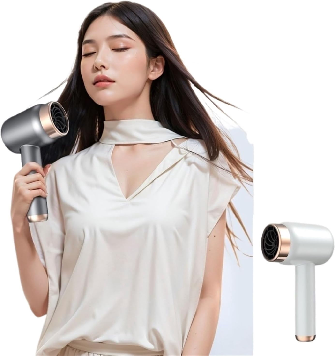 Cordless Hair Dryer for Thick Hair - Dual Voltage Fast Charging Travel Blow Dryer, 130K RPM Motor & Magnetic Nozzle, 1.1lbs Lightweight USB-C Rechargeable Dryer for Camping, Gym, International Trips
