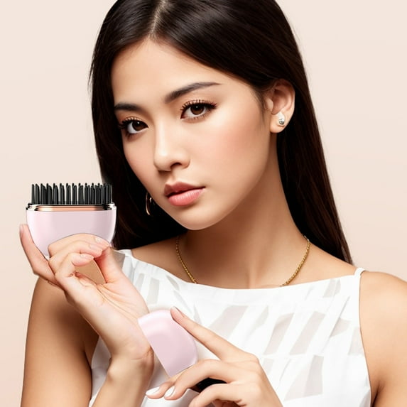 Cordless Hair Straightener Brush, 3-in-1 Wireless Straightening and Styling Brush with LCD Display, 3 Heat Settings, Fast USB-C Charging, Portable Travel Hair Tool for Frizz Control and Shine