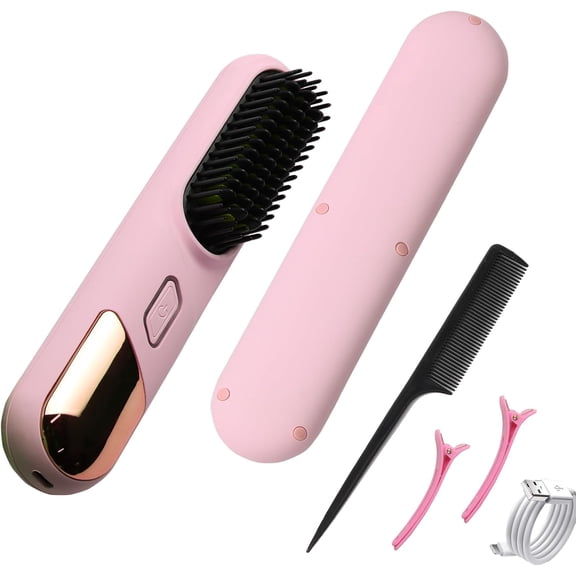 Cordless Hair Straightener Brush，Comb Straightener for Women，Electric hot Comb Digital Temperature Display，Rechargeable Travel Brushes for Hair，Adjustable Temperature, no Hair Damage