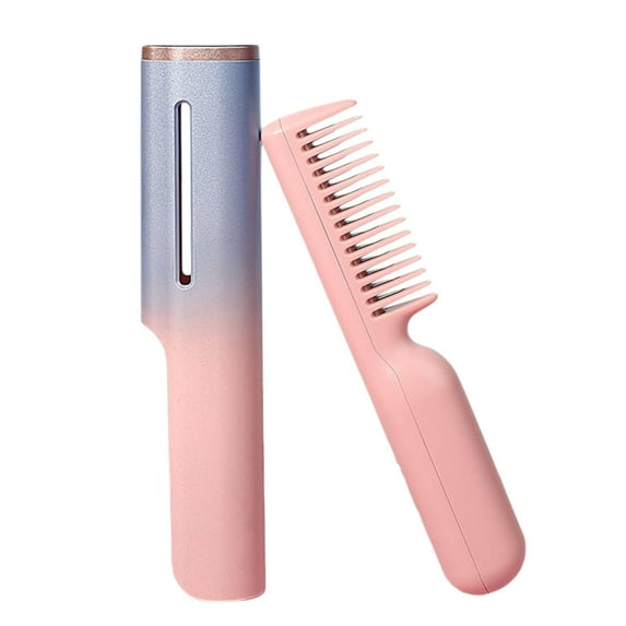Cordless Hair Straightener Brush Heated Hair Straightener Comb, Anti Scald, Portable Hair Straightening Iron for Travel Women Pink and Blue