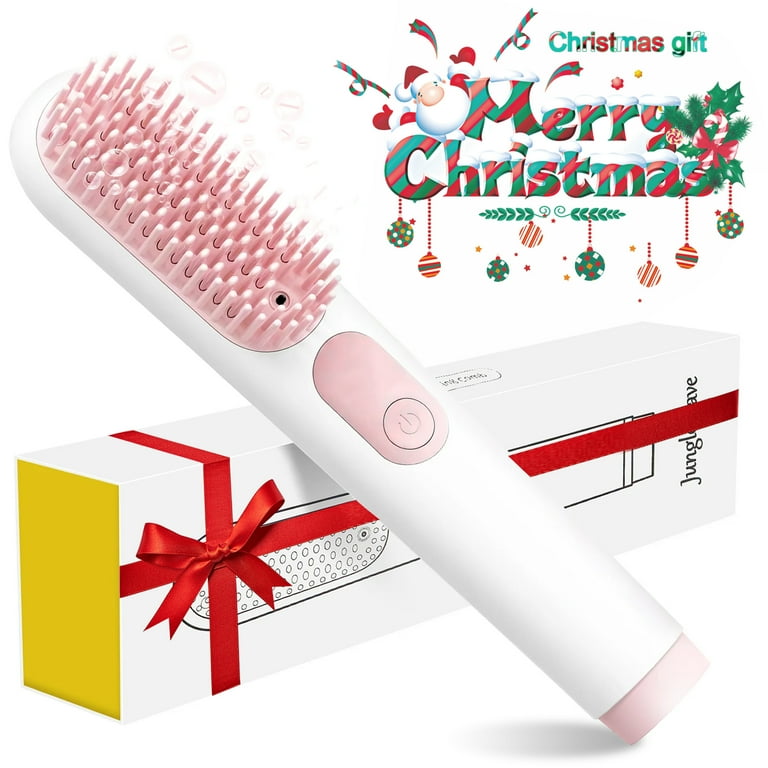 Cordless Hair Straightener Brush Jungle Wave Portable Ionic Hot Straightening Comb for Travel Christmas Gift Pink