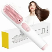 Cordless Hair Straightener Brush, Jungle Wave Portable Ionic Hot Straightening Comb for Travel, Pink