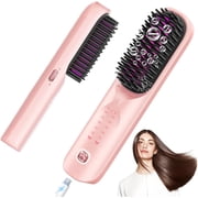 Portable Cordless Hair Straightener Brush, Bopcal Mini Straighten Brush Comb for Travel, 300M Negative Ion, 6 Temp, 10000mAh USB-C, Black
