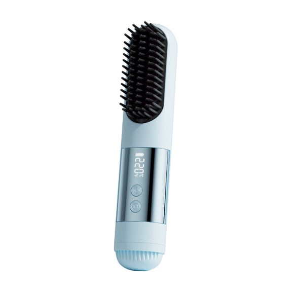 Cordless Hair Straightener Brush, Portable Mini Straightening Comb Rechargeable Battery Powered for Travel, Cool curl Airflow Styler, 30s Fast Heating, LCD Display (Sky Blue)