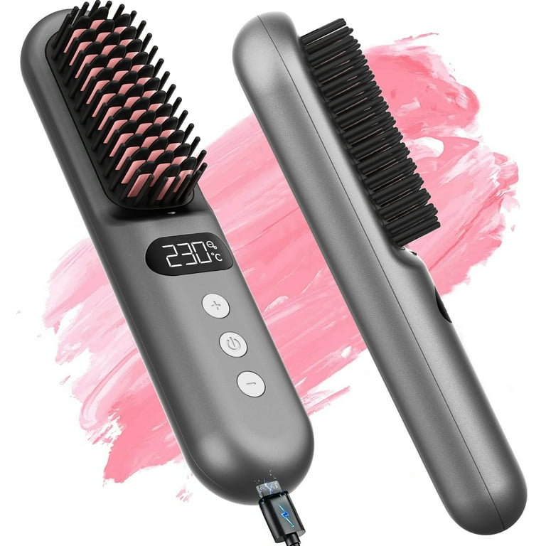 Battery operated hair straightening brush cheap