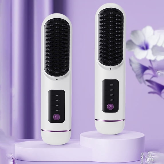 Cordless Hair Straightener Brush, Portable Straightening Comb, Negative Ion Mini Hair Straightener Brush for Travel, 3600mAh USB Rechargeable for Women, Beard Straightener for Men