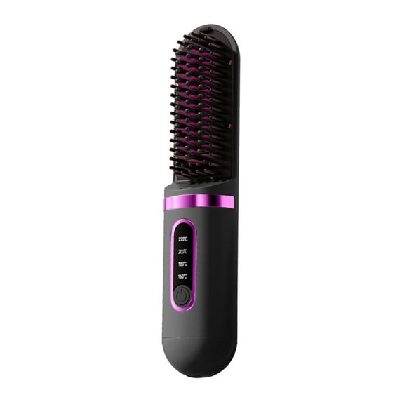 Cordless Hair Straightener Brush Portable Straightening Tool Mini Negative Ion Hot Comb for Travel USB Rechargeable Fast Heating 4 Temperature Settings Auto-Off Feature