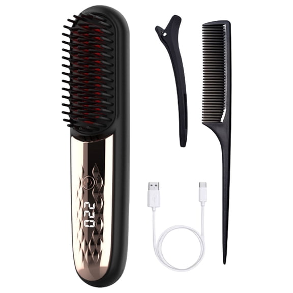 Cordless Hair Straightener Brush Portable Travel Hot Comb Straightener for Women Straightening Comb USB Rechargeable